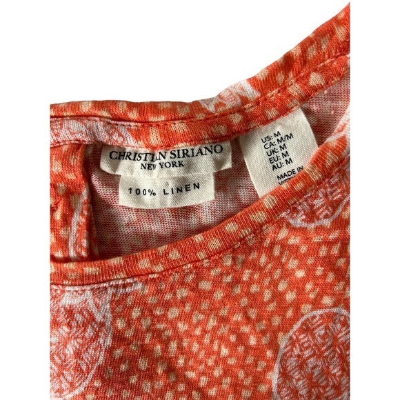 Christian Siriano Size Medium 100 Linen Tank Blouse Sleeveless Orange Pineapples - Picture 5 of 5